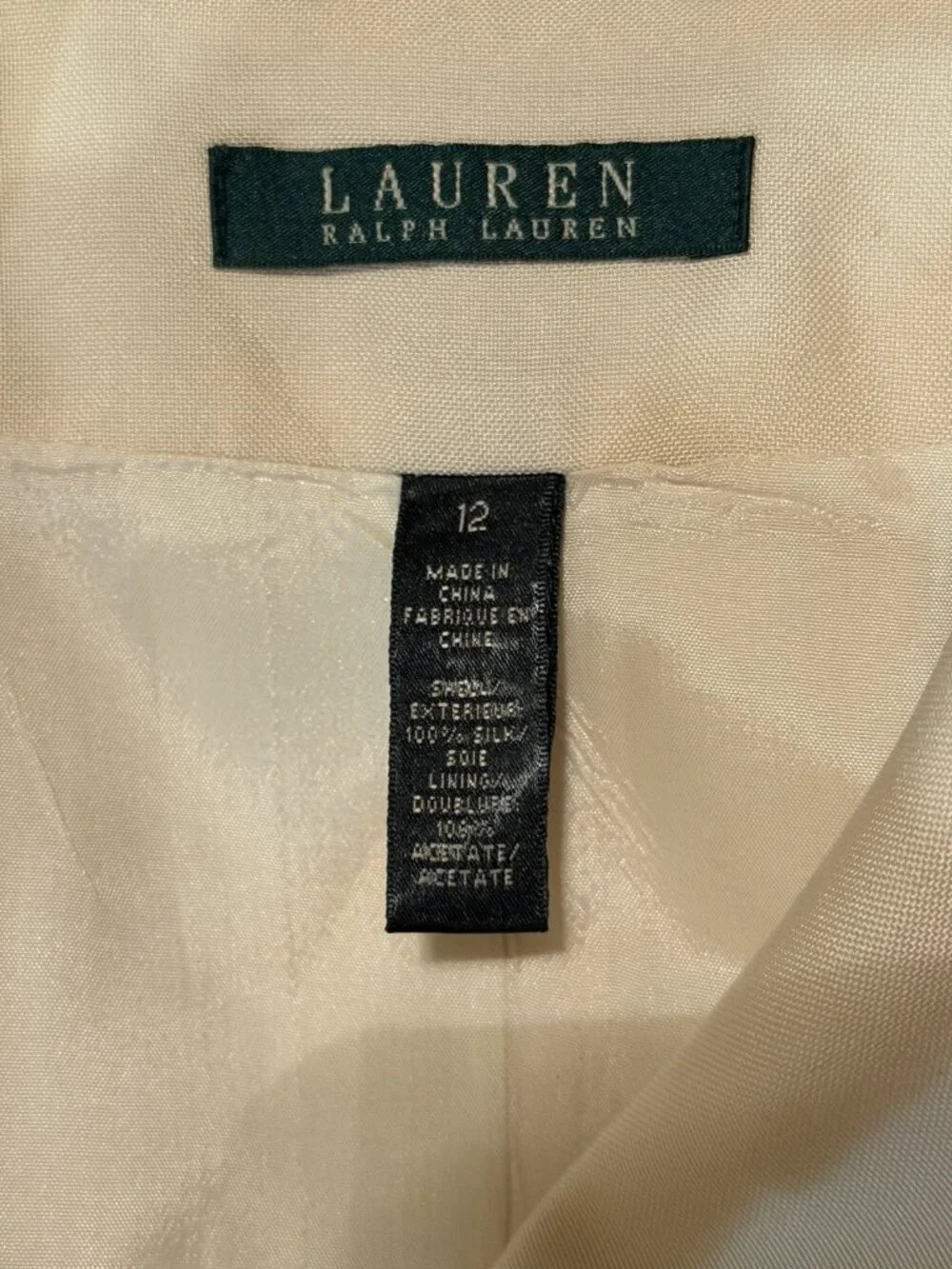 Vtg Ralph Lauren LRL Blazer Jacket 12 100% Silk Ivory Cream Lined Utility Safari